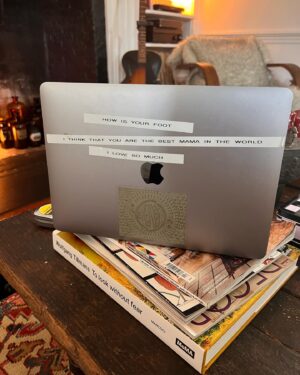 Vanessa Carlton Instagram - When your baby finds a label maker. 

I broke my foot before tour started, hence the laptop messaging. I’m healed now though.  Take it from Sid and just…LOVE SO MUCH.