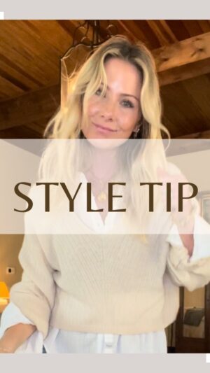Vanessa Evigan Instagram - I’m a big fan of the button down under a sweater look. It just never looked great on me until I learned this trick!

#styletip #sweaterweather
