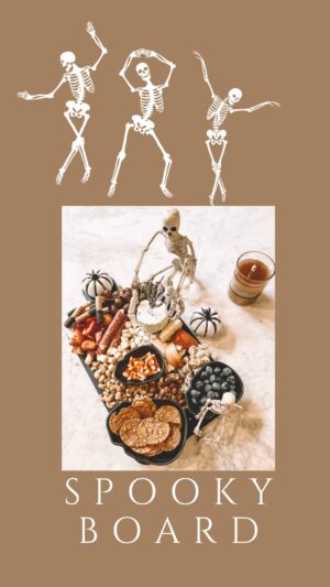 Vanessa Evigan Instagram - Kids or adults spooky charcuterie board.

Grapes 
Blueberries 
Strawberries
Apples 
Almonds 
Pistachios 
Cashews
Garlic, herb, soft cheese, round 
Chopped rosemary cheddar 
Chopt, manchego cheese 
Crackers 
Salami, wrapped in cheese 
Candy corns 

#haloween #cheeseboards #holidayboards #spookyseason #spooky #snackboard #kidsnacks #
