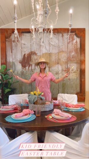 Vanessa Evigan Instagram - Found my magic wand & got my Easter table together. Kid friendly with disposable flatware, loads of colors, & easy to clean placemats!