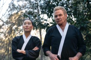 Vanessa Rubio Instagram - To all the karate babies waiting for Season 6! 🩵 @cobrakaiseries @curtyphotog @netflix