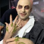 Ve Neill Instagram - Thank you @ppipremiereproducts for hosting Steve La Porte and I this Friday night at Son of Monsterpalooza to recreate my famous Michael Keaton Beetlejuice makeup! Thank you @fanboybrandon for sitting still the entire process and @officialherohair for making the wig! Hope to see everyone the rest of the weekend! #beetlejuice #michaelkeaton #timburton #winonaryder #fxmakeup #fxmakeupartist #makeuptutorial #makeup #mua #veneill