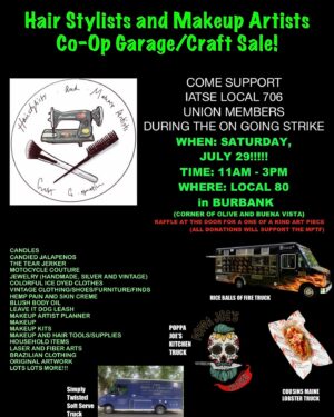 Ve Neill Instagram - Hey dudes! So me and some others will be taking part in this hair stylists and makeup artists co-op garage/ craft sale!! It’s Saturday July 29th, starting at 11 AM- 3 PM! Check out this flyer for more details! There will be LOTS and LOTS of goodies and things to purchase AND you’ll be supporting IATSE Local 706 Union members during the strike! 
Hope to see you there! 🫶🏻🌟