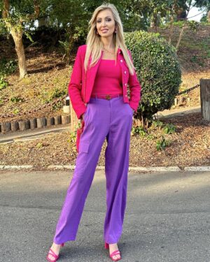 Veronika Mindal Instagram - Pink and purple is definitely a colors that people are not afraid to love out loud. Apart from its aesthetic value, it elicits different emotions and meanings in our lives. It can make us feel luxurious, imaginative, and spiritual.
.
.
.
Jacket & top #rachelzoe 
pants #noisymay 
Bag #chanel 
belt & shoes #ralphlauren 
.
.
.
.
.
#actress #model #maturemodel #singer #songwriter #Hollywood #LosAngeles #NewYork #Paris #Milan #Ukraine #talent #artist #Instagram #Instastyle #tattooedgirl #Insta #vogue #style #outfit #fashioninspiration #fashion #design #fashiondesign #ashionblogger #veronikamindal
