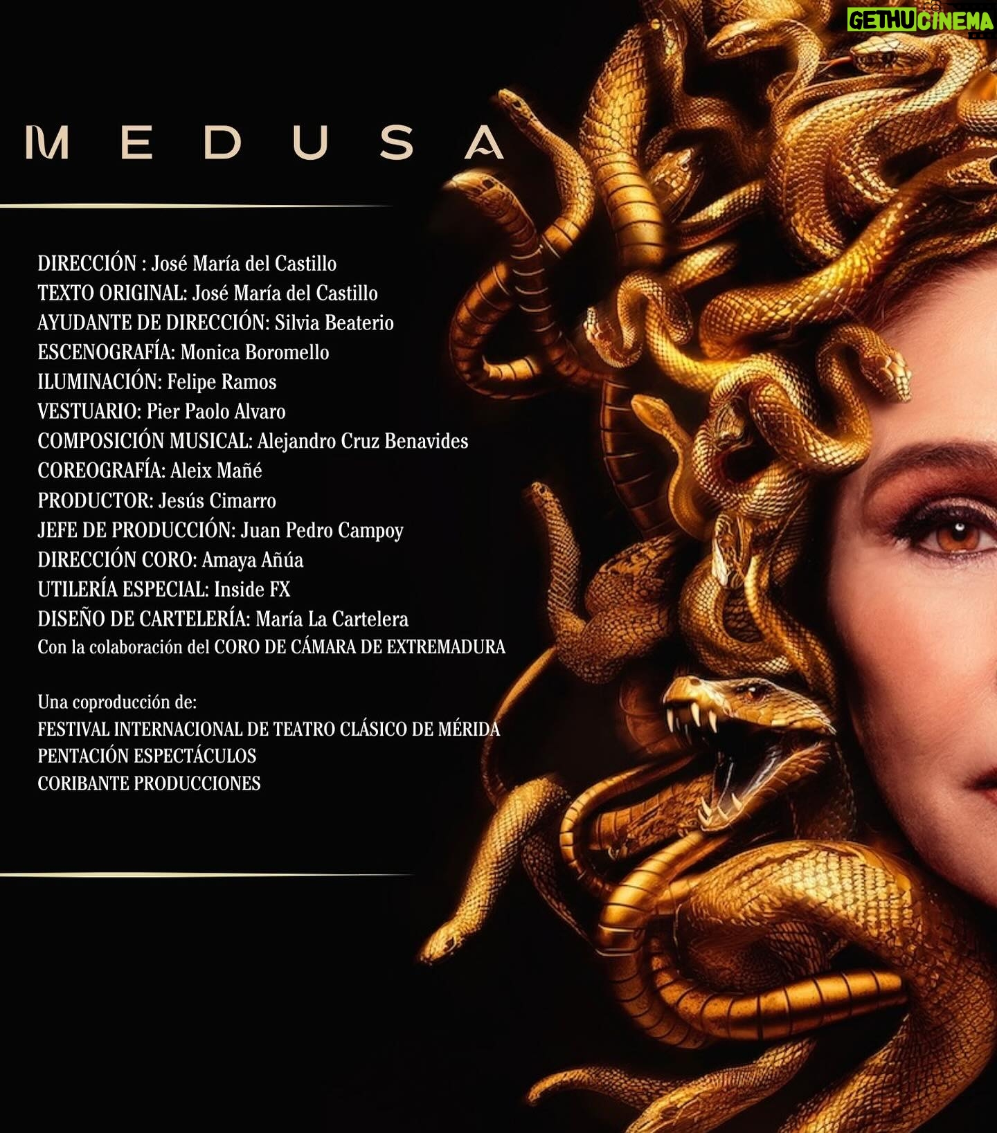 Victoria Abril - 4.7K Likes - ¡MEDUSA!
Feliz de poder dirigir este gran proyecto para el Festival Internacional de Teatro Clásico de Mérida este verano protagonizado por VICTORIA ABRIL, ADRIÁN LASTRA, RUTH LORENZO, MARIOLA FUENTES y equipazo de lujo…MEDUSA.
No puedo estar más agradecido por este gran regalo. ¡Gracias Jesús Cimarro por confiar en mí y en mis locuras! Y gracias a todo el equipo humano que hay detrás de MEDUSA y que ya están haciendo posible que cobre vida. ¡Pedazo de viaje nos espera coribantes! ¡Os esperamos del 31 de julio al 11 de agosto en el Teatro Romano de Mérida! (Ya a la venta en la web del Festival)
REPARTO:
* Victoria Abril
* Adrián Lastra
* Ruth Lorenzo
* Mariola Fuentes
* Peter James
* Elisabet Biosca
* Joaquín Fernández
* Roberto Provenzano
* Eduardo Rey
* Manuel Duarte
- DIRECCIÓN: José María del Castillo
- TEXTO ORIGINAL: José María del Castillo
- AYTE. DIRECCIÓN: Silvia Beaterio
- COMPOSICIÓN MUSICAL: Alejandro Cruz Benavides
- COREOGRAFÍA: Aleix Mañé
- ESCENOGRAFÍA: Monica Boromello
- ILUMINACIÓN: Felipe Ramos
- VESTUARIO: Pier Paolo Álvaro
- PRODUCTOR: Jesús Cimarro
- JEFE DE PRODUCCIÓN: Juan Pedro Campoy
- AYTE. PRODUCCIÓN: Celia Faba
- UTILERÍA ESPECIAL: Inside FX
- DISEÑO CARTELERÍA: María La Cartelera
- FOTOS ACTORES: Javier Naval
- DIRECCIÓN DE CORO: Amaya Añúa
Con la colaboración del CORO DE CÁMARA DE EXTREMADURA
Una coproducción del Festival Internacional de Teatro de Mérida, Pentación Espectáculos y Coribante Producciones.
¡GRACIAS A POR ESTE NUEVO GRAN VIAJE!
Impresionante diseño de cartel hecho por María La Cartelera @marialacartelera . ¡Gracias Pelayo y Natalia por saber plasmar siempre la esencia en vuestros carteles!
#medusa #festivaldemerida #70festivaldemerida #teatro #coribante #coribanteproducciones #festivalinternacionaldeteatroclasicodemerida #victoriaabril #mariolafuentes #adrianlastra #ruthlorenzo #pentacion #antonioabeledo
@festivaldemerida @elisabet.biosca.actriz @obondjames @mariolafuentesactriz @ruthlorenzomusic @adrian_lastra @maiguex @monicaboromello @silviabeaterio @alejandrocruzbenavides @aleix.m.saez @gomezmiryam_ @antonio_abeledo @marialacartelera @pelayo_rc @nataliadiazact @corodecamaradeextremadura