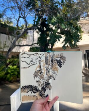 Victoria Ying Instagram - Poolside sketching. I love carrying my sketchbook around to capture small moments of beauty 
.
.
.
#travel #travelsketch #sketchbook #sketchbookdrawing #sketchbookshare #tombow #santabarbara
