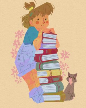 Victoria Ying Instagram - Who has a huge TBR pile? #kidlitart #illustration #childrenillustration #booklover #bookstagram