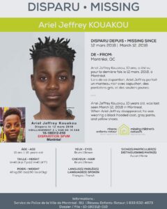 Victoria Charlton Instagram - JE VOUS INVITE À PARTAGER EN GRAND NOMBRE 🙏🏻 Le 12 mars 2018, Ariel Jeffrey Kouakou, qui avait 10 ans au moment de sa disparition, a été vu pour la dernière fois en quittant son domicile de l’arrondissement d’Ahuntsic-Cartierville pour se rendre chez un ami. Depuis, il n’a jamais été revu. Sa famille ainsi que les autorités continuent de rechercher des informations qui pourraient aider à le localiser. Dans le cadre du sixième anniversaire de la disparition d’Ariel, le @reseauenfantsretour dévoile publiquement un vieillissement photo réalisé par des experts en la matière de la Sûreté du Québec. ❤️‍🩹