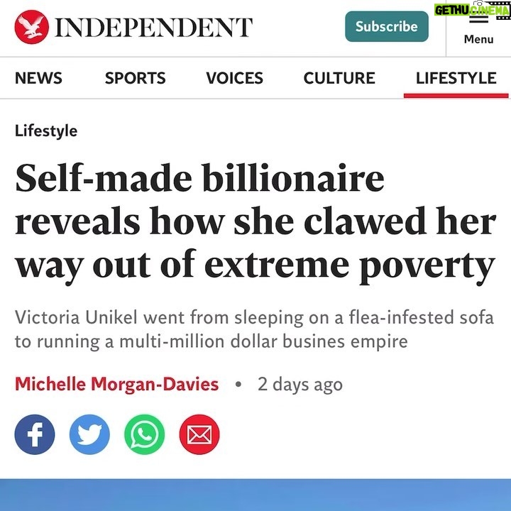 Victoria Unikel Instagram - Hey everyone! I have some exciting news to share - I woke up this morning to a headline from The Independent news declaring me a billionaire! Unfortunately, I have to confess that I'm not actually a billionaire (yet!š), but thanks to their inspiring headline, I'm feeling more motivated than ever to make it happen. Thank you, The Independent @the.independent , for the boost of confidence - watch this space! š°šŖ #BillionaireGoals #Motivated #TheIndependentNews #WatchThisSpace https://www.independent.co.uk/life-style/self-made-billionaire-escaping-poverty-b2323684.html?amp