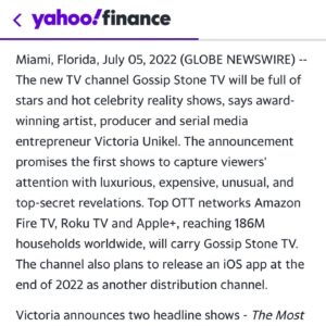 Victoria Unikel Instagram - The media response and coverage of our upcoming release of the Gossip Stone TV channel has been nothing short of miraculous. It is so great to be mentioned by @yahoo @yahoofinance @yahoonews @yahooentertainment @yahoolifefr & more! Thank you so much and we look forward to creating more things for you to write about!

Producer/star of “The most Expensive” show @debbie_wingham 
Producer/star of “Seduce like a spy” @aliiaroza 
Producer of “Hypno challenge” @marinaclark_s 
🙌And special thanks to our team: 
CEO, producer @victoriaunikel 
CTO,producer @geneavakyan 
Creative director @henrylipatov 
Producer @airy_gold 
PR by @vugaenterprises
