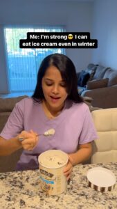 Vinitha Jaganathan Instagram - Ice cream is yum😋Cold is not🤧 Has this ever happened to you? . . . . . . #icecream #love #yummy #cold #food #dessert #foodie #instagram #instagood #reels #reelsinstagram #reelitfeelit #lol #fun #funny #contentcreator #influencer #fyp #goodvibes #relatable