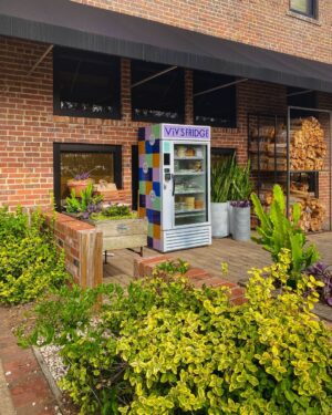 Vivian Howard Instagram - Welcome our newest addition, @vivs_fridge, to the family. She's sitting right outside the old front entrance to @chefandthefarmer and ready for you to pickup dishless delicious 24/7.