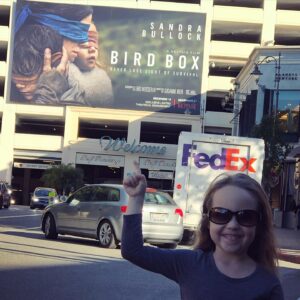 Vivien Lyra Blair Instagram - How it started and how it’s going. 

I saw my first movie billboard for something I was in with  #birdbox 👀. It’s really exciting when so many people work so hard to see it out in the wild! 😻

Almost 5 years later and my latest project #fatalattraction is in the same billboard spot! 🍿

#vivienlyrablair #paramountplus #moviemarketing #hollywood #howitstartedvshowitsgoing