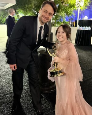 Vivien Lyra Blair Instagram - I had so much fun last night at #theemmys seeing old friends and meeting new ones. 👀

I’m so grateful to have been invited. 

I have a million “thanks you”s for everyone that made it possible. 

The amazing dress 💃 was a custom piece from @veronica.graye and I ❤️ her for it!

@meghan.pins did my hair and makeup and is loved by my whole family including the cats. 🐈 

But none of it would have been possible without @jenjen2010 @linds_hatch and @sheridanmarch from @paradigmtalentagency and @alliemdouglas from @imprintpr 💪
Who make me feel like I belong in that room. Thank you.