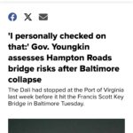 Winsome Earle-Sears Instagram - Thank you, Governor @glennyoungkin, for working to ensure our infrastructure is safe for all Virginians. Link to news article in story.