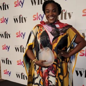Wunmi Mosaku Instagram - Home sweet home! What a welcome back to blighty. Thank you @wftv_uk! And it was all the more sweeter having the award presented by my dear friend @gugumbatharaw ❤️ Congratulations to all today ❤️

Styled by @shameelahhicks
💄@charlotteyeomansmakeup
💇🏿‍♀️ @itsraela

Just love this dress by @roksandailincic 😍
