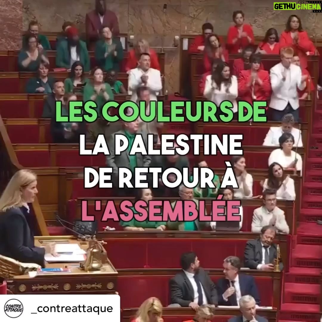 Yasmine Al Massri Instagram - Voting for European elections in few days, you better get out there and give @rimamobarak her vote !!!! This is French Zionism in French government.. watch her freak out for seeing French opposition members hold the Palestinian flag.. @_contreattaque LES COULEURS DE LA PALESTINE FONT LEUR RETOUR A L’ASSEMBLÉE Un premier épisode, scandaleux, avait eu lieu il y a une semaine, le 28 mai. Alors qu’il était question, lors de débats parlementaires, des ventes d’armes de la France à Israël, pays mis en cause par la justice internationale dans le cadre d’une procédure pour génocide, le député Insoumis Sébastien Delogu avait brandi un drapeau palestinien. Le député de gauche avait immédiatement reçu la plus haute sanction prévue par le règlement de l’Assemblée : une exclusion temporaire durant 15 jours et le retrait de la moitié de l’indemnité parlementaire pendant deux mois. «Il s’est rendu coupable de provocation envers l’Assemblée nationale», avait estimé Yaël Braun-Pivet, présidente de l’Assemblée. connue pour son « soutien inconditionnel » à Israël. Ce mardi 4 juin, les députés insoumis ont imaginé un pied de nez : venir habillés en tenues vertes, rouges et blanches, pour figurer les couleurs de la Palestine directement dans l’hémicycle. Dans la foulée, la députée Rachel Keke, qui est entrée en politique par le combat syndical héroïque des femmes de chambre de l’hôtel Ibis en 2019, a brandi le drapeau palestinien. Ce qui a à nouveau mis hors d’elle Yaël Braun Pivet, qui a de nouveau administré la sanction la plus lourde à la députée. Une scène ubuesque : le parti au pouvoir va-t-il exclure tous les élus qui critiquent le génocide commis par Israël ? Rappelons que le gouvernement Macron est celui qui a le plus piétiné le pouvoir législatif : jamais autant de 49.3, mesure d’exception qui permet de se passer du vote du Parlement, n’avaient été utilisés sous la 5ème République. Jamais autant de sanctions n’avaient visé les députés. Jamais le premier groupe d’opposition n’avait été autant puni et menacé. A ce rythme là, il ne restera bientôt plus que les fascistes et les macronistes à l’Assemblée ...