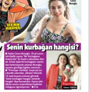 Yeşim Ceren Bozoğlu Instagram - Bize gönül gerek dedik; fena mı ettik?🥰👻😇

@kurbaganinanatomisi1 ni, aşkı ve ilişkileri konuştuk; buyursunlar 📣🙋🏻‍♀️ 📰 
Repost from @cansuaydn
•
Yeşim Ceren Bozoğlu ile 19 yıl sonra tiyatroya döndüğü tek kişilik oyunu “Bir Kurbağanın Anatomisi” vesilesiyle buluştuk. Hem oyundan, hem aşktan, hem de güzellik sırlarından konuştuk. 🥰 #hurriyet #kelebek  https://www.hurriyet.com.tr
