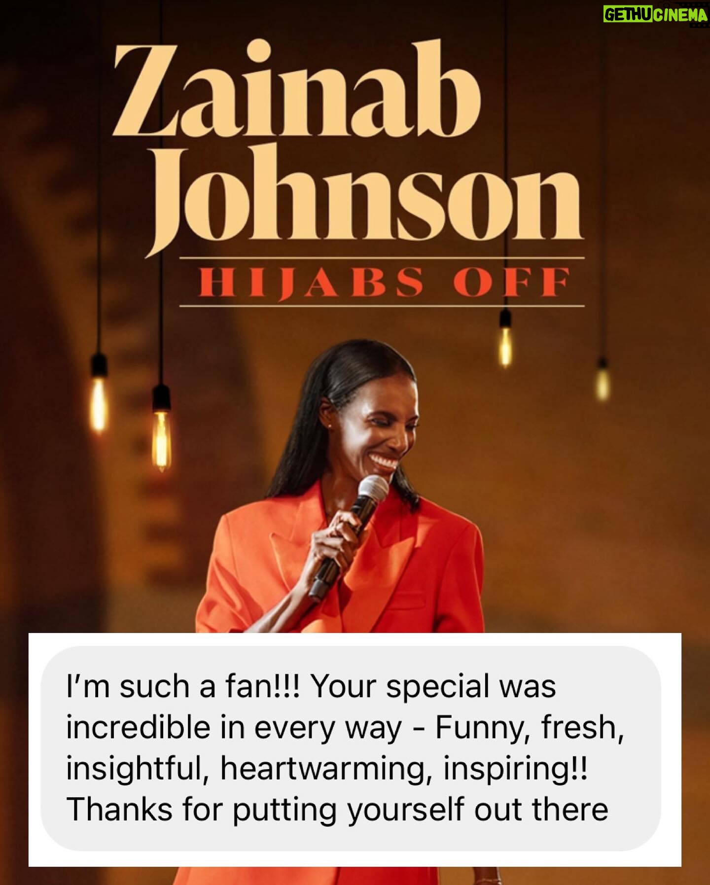 Zainab Johnson Instagram - The messages I’ve been receiving these past couple of weeks about my special got me like 🥹🥰🥹🥰. There’s too many to share everyone’s but just know I see them and I love them and I appreciate every single email, dm, comment, etc. ‘HIJABS OFF’ available RIGHT NOW only on @primevideo tell a friend to tell a friend 😉 #comedy #standup #flowers #mashallah #appreciation #hijabsoff #zainabjohnson #zainabjohnsonhijabsoff