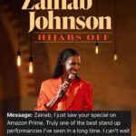 Zainab Johnson Instagram - The messages I’ve been receiving these past couple of weeks about my special got me like 🥹🥰🥹🥰. There’s too many to share everyone’s but just know I see them and I love them and I appreciate every single email, dm, comment, etc. ‘HIJABS OFF’ available RIGHT NOW only on @primevideo tell a friend to tell a friend 😉 #comedy #standup #flowers #mashallah #appreciation #hijabsoff #zainabjohnson #zainabjohnsonhijabsoff