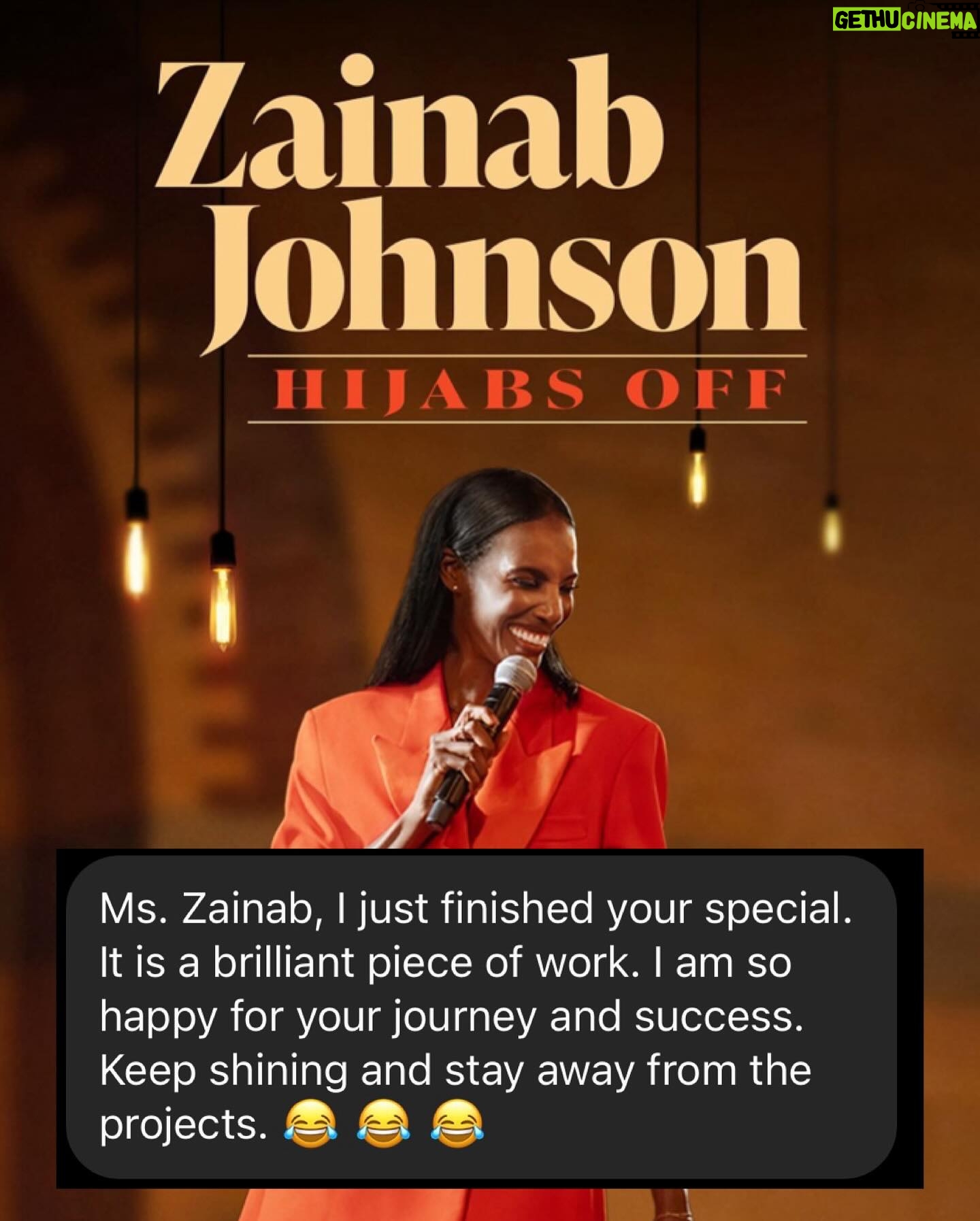 Zainab Johnson Instagram - The messages I’ve been receiving these past couple of weeks about my special got me like 🥹🥰🥹🥰. There’s too many to share everyone’s but just know I see them and I love them and I appreciate every single email, dm, comment, etc. ‘HIJABS OFF’ available RIGHT NOW only on @primevideo tell a friend to tell a friend 😉 #comedy #standup #flowers #mashallah #appreciation #hijabsoff #zainabjohnson #zainabjohnsonhijabsoff