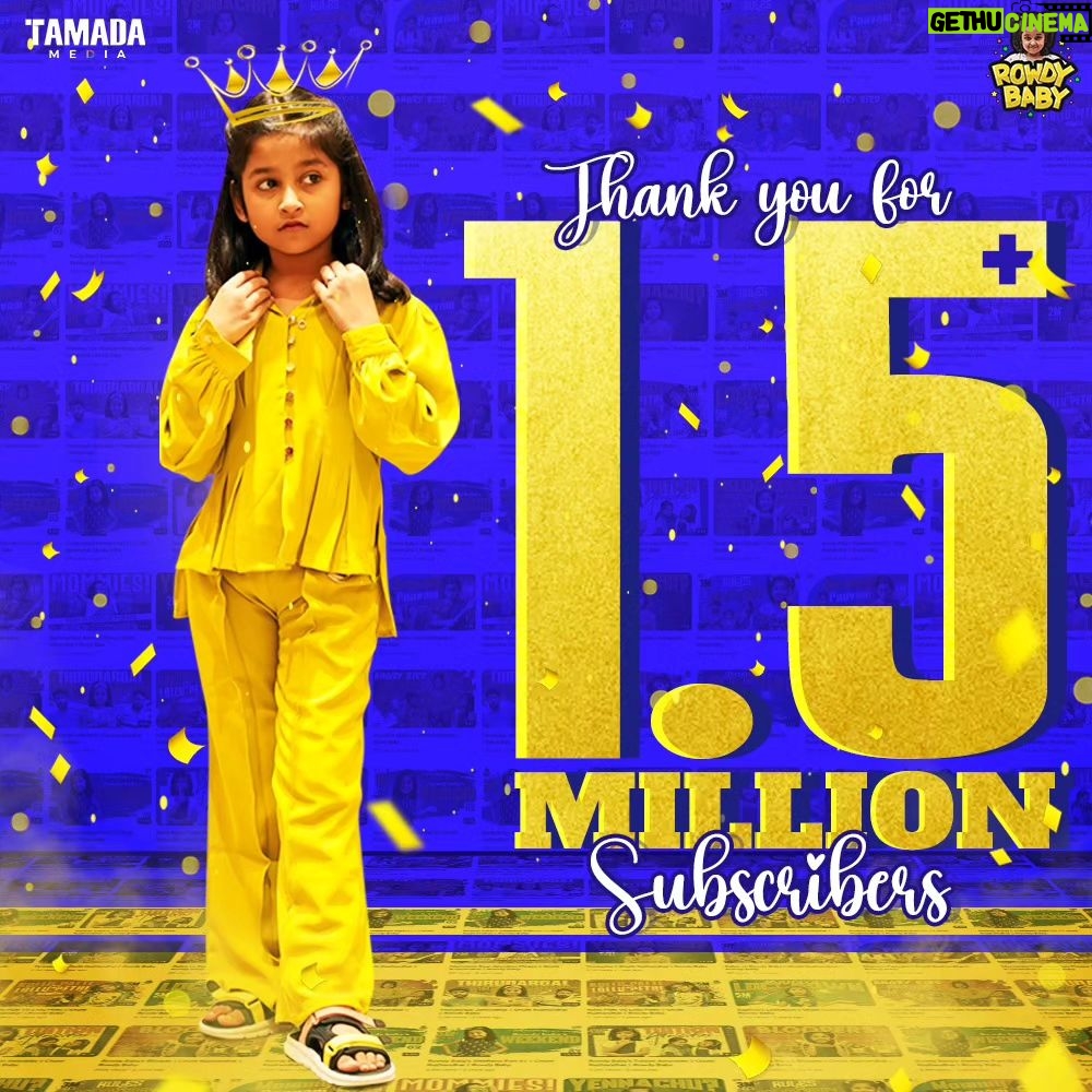 aazhiya sj Instagram - Yayyy we are 1.5million fam now πππ₯° . Rowdybaby YouTube channel is growding bigger and better β£οΈ Cheers to many more such milestones Team π₯°π Thankyou so much to everyone who are continuously showering their love for Rowdybaby πππ₯° . . . #rowdybaby #1.5million #aazhiya #tamada