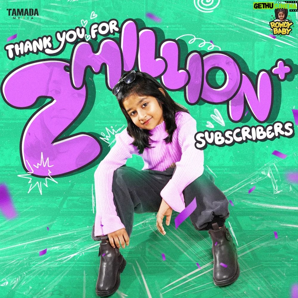 aazhiya sj Instagram - Rowdybaby channel smashes through 2 million subscribers! 🚀 . . . Massive shoutout to our amazing fans for their rock-solid support! 🥳 Let's keep the momentum soaring and conquer even greater heights together! 🎉 #Rowdybaby2M 🌈 #tamada #media #wirally #tamil #rowdybaby