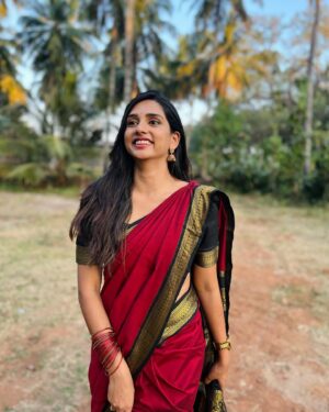 sai Dhanya Instagram - A beautiful red saree from @weddingstudio_skar 
Draped  by @tweetys_touch 

#saree #red #styling #sareered #r #e