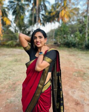 sai Dhanya Instagram - A beautiful red saree from @weddingstudio_skar 
Draped  by @tweetys_touch 

#saree #red #styling #sareered #r #e