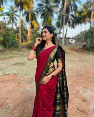 sai Dhanya Instagram - A beautiful red saree from @weddingstudio_skar 
Draped  by @tweetys_touch 

#saree #red #styling #sareered #r #e