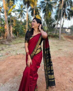 sai Dhanya Instagram - A beautiful red saree from @weddingstudio_skar 
Draped  by @tweetys_touch 

#saree #red #styling #sareered #r #e