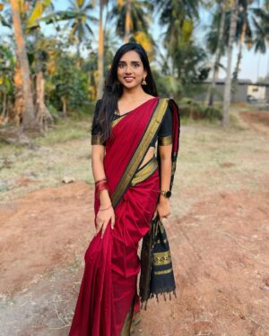 sai Dhanya Instagram - A beautiful red saree from @weddingstudio_skar 
Draped  by @tweetys_touch 

#saree #red #styling #sareered #r #e