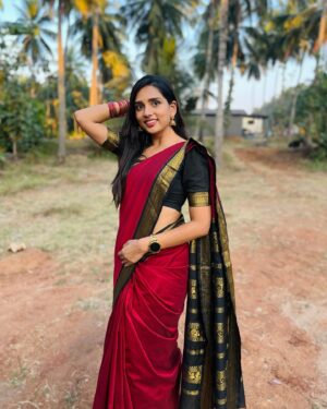 sai Dhanya Instagram - A beautiful red saree from @weddingstudio_skar 
Draped  by @tweetys_touch 

#saree #red #styling #sareered #r #e