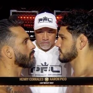 Aaron Pico Instagram - 𝗕𝗜𝗚 𝗟𝗜𝗚𝗛𝗧𝗪𝗘𝗜𝗚𝗛𝗧 𝗠𝗔𝗧𝗖𝗛-𝗨𝗣 🫡

🇺🇸 Aaron Pico 🆚 Henry Corrales 🇺🇸 

[ #PFLvsBellator | Saturday, Feb 24th | 3pm EST | 🔗 in bio]
