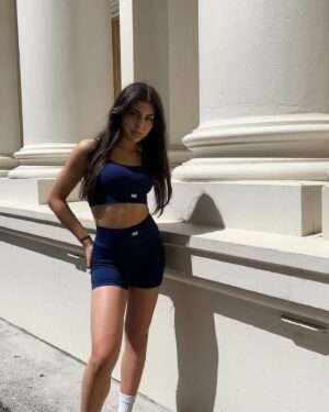 Abby Bergman Instagram - @exiestudio ATTICA collection 🤍
.
.
.
use code ABBY20 at checkout for 20% off 💕
.
.
.
Wearing uplift shorts/ uplift sports bra in royal blue 
#teamexie #exieangel #exieactivewear #gifted