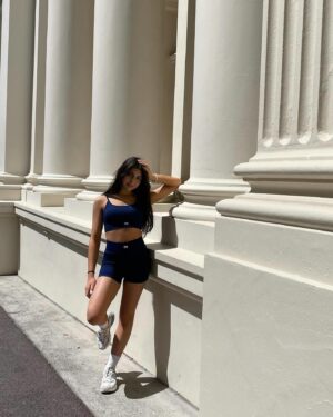 Abby Bergman Instagram - @exiestudio ATTICA collection 🤍
.
.
.
use code ABBY20 at checkout for 20% off 💕
.
.
.
Wearing uplift shorts/ uplift sports bra in royal blue 
#teamexie #exieangel #exieactivewear #gifted