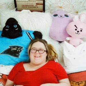 Abby Corrigan Instagram - World Down syndrome day was yesterday - but someone like Emma should be and will be celebrated everyday. In honor of Emma, Go hug someone for at least 2 minutes, wear a cape, dye your hair, listen to some BTS, or, perchance, have many, many, chicken nuggets. 

you’re the other half of my heart, em ❤️ 

@e.corri