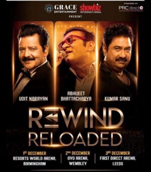Abhijeet Bhattacharya Instagram - We 3 … #RewindReloded #UK TOUR Udit Narayan Singer Kumar Sanu #birmingham #london #leeds #abhijeetunplugged
