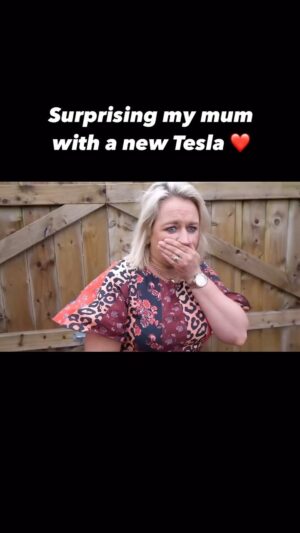 Adam Beales Instagram - Her face! 😱

I’m so sorry @theoldmum_ 😂 

When you rent a Tesla for a day but act like you bought it for your mum! 🫣 I hope she still loves me ❤️

#reels #surprise #gift #newcar #tesla #prank #car #emotional #success #money #funny