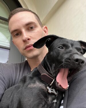 Adam Rippon Instagram - Say hi to Tracy 🥹🥹🥹❤️❤️❤️ She’s perfect and already so good at ripping apart a roll of toilet paper. @pupswithoutborders, WE LOVE YOU (and we love Tracy’s foster parents who took such amazing care of her!)
