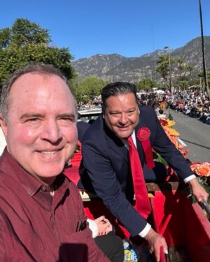 Adam Schiff Instagram - Eve and I at the Rose Parade this morning.

The best way to start 2024!

Thanks for letting us hitch a ride, Mr. Mayor.