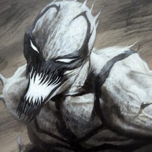 Adi Granov Instagram - I've never painted Anti-Venom before. Fun character, but rather simple, so I decided to try to make him as creepy as possible by layering all kinds of veins, textures and translucency. It's really fun actually, just slathering layers of medium and dragging around transparent shades of grey and building up the depth to his gross skin.

#antivenom #marvel #adigranov