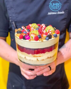 Adriano Zumbo Instagram - Oops! I’m in Trifle! 🥴
Our trifle is ready for online order.
Layers of stunning pistachio & lemon cake, pistachio chantilly, pistachio crumble, fresh berries, vanilla creamy, berry jelly topped with fresh berries, chocolate candy canes and marshmallow rolled in pistachio crumb.
This trifle will come in a glass SALT&PEPPER brand 20x20x19cm trifle bowl.
Order yours now for Chrissie at www.zumbotest.com
#zumbo #zumbotest #trifle #christmas #noosa #noosaville #sunshinecoast #love #christmasday