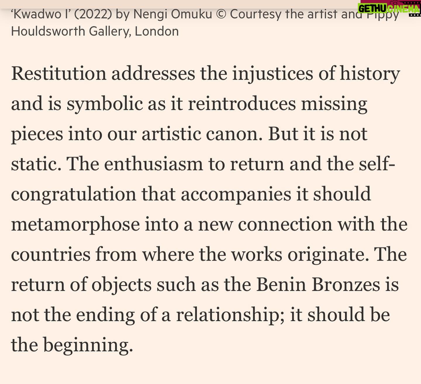 Aindrea Emelife - 610 Likes - In this weekends @ft_weekend Life & Arts I was invited by the FT and Ben Okri to muse on the state of things.
As the newly appointed Curator (Modern and Contemporary) at The Edo Museum of West African Art (@emowaa_ ) I have been privileged and humbled to be part of the imagining of a future for West African art.
Amidst media grabbing discussion about the overdue restitution of objects, it is clear to me that the happy flappy self congratulation of returns needs to go further. Restitution is meaningless if it doesn't catalyse and connect with the present and future.
@emowaa_ is emblematic of this optimistic future. Stretching from ancient to contemporary it addresses a need to connect with a young, creative population, provide economic opportunities and expand and build museum infrastructure and sites of learning on the continent.
But it cannot be an island. If globalisation can bring Africa to the world and the world to Africa, then how does this circulation bring returns?
In this article, I envision a truly circular global art ecosystem and authentic collaboration between our hallowed halls in the West and institutions in Africa.
I discuss @emowaa_'s plans, my first academic focus as the new Curator and wax lyrical on one of the favourite pieces of Nigerian Modernism: Nigeria 1959 by Demas Nwoko.
The past few months have been enriching collaborative thinking between some of our greatest minds. It is an honour to learn, grow and be part of this story.
But moreover, it is a call to arms. Restitution is the start of the conversation. Now, we must look to the future.
@emowaa_ (Edo Museum of West African Art) is a David Adjaye designed museum and cultural district and opens in stages from 2024. (@adjaye_visual_sketchbook @adjayeassociates )