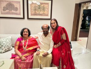Aishwarya R. Dhanush Instagram - Thank you to our most gracious hosts Nita aunty and Mukesh uncle..most magical pre wedding of dear #anantandradhika memorable and lovely weekend spent with appa and Amma ! #makingmemories❤️ #ambaniwedding