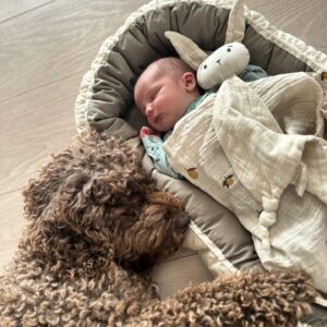Aksel Lund Svindal Instagram - Welcome to this world, Storm 💙 01.09.23.
Mom’s resting up after a tough couple of days at the hospital❤️
Dad’s very very proud 😊
Storm is OF COURSE the most beautiful thing we’ve ever seen 🥰
Our healthcare system and the people there are amazing! Thank you🙌😁
And Molly is already on big sister watch duty🐶