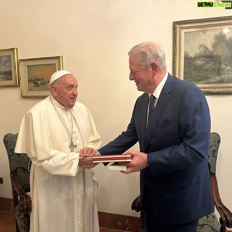 Al Gore - 2.3K Likes - What an incredible honor to meet His Holiness @franciscus at the Vatican. Pope Francisās leadership on the climate crisis has been an inspiration to people around the world. I am grateful to him for his efforts to communicate the dangers posed by the climate crisis and emphasize our moral duty as stewards of our planet to solve it.