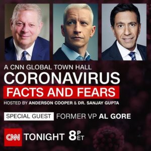 Al Gore Instagram - I’m excited to join @drsanjaygupta and @andersoncooper tonight for a live #CNNTownHall on Coronavirus - Facts and Fears, at 8 p.m. ET. I hope you will tune in!