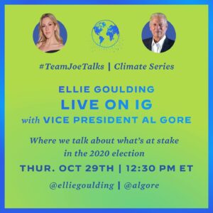 Al Gore Instagram - It is five days until the election, and the future of our climate is on the ballot. I cannot wait to join #TeamJoeTalks and chat with @elliegoulding about why I’m voting for @joebiden / @kamalaharris. Join us here on Instagram Live today at 12:30 PM ET.