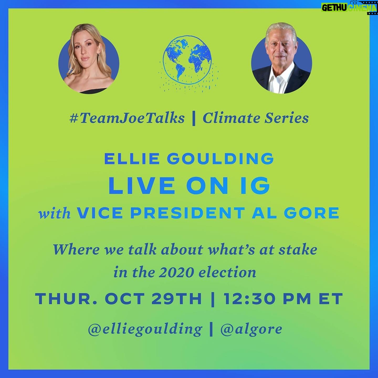 Al Gore - 1.3K Likes - It is five days until the election, and the future of our climate is on the ballot. I cannot wait to join #TeamJoeTalks and chat with @elliegoulding about why Iām voting for @joebiden / @kamalaharris. Join us here on Instagram Live today at 12:30 PM ET.